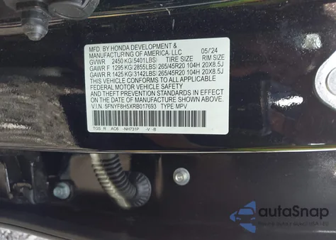 2024 Honda Passport Awd Ex-L z USA, uszkodzony, nr VIN 5FNYF8H5XRB017693